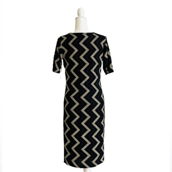 LuLaRoe Dress Julia Black Gold Glitter Chevron 1/2 Sleeve Elegant Medium NEW - Picture 4 of 12
